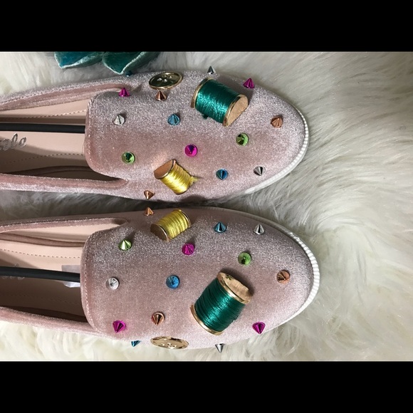 Dazzle Shoes - Embellished Pink Velvet Slip-On Shoes